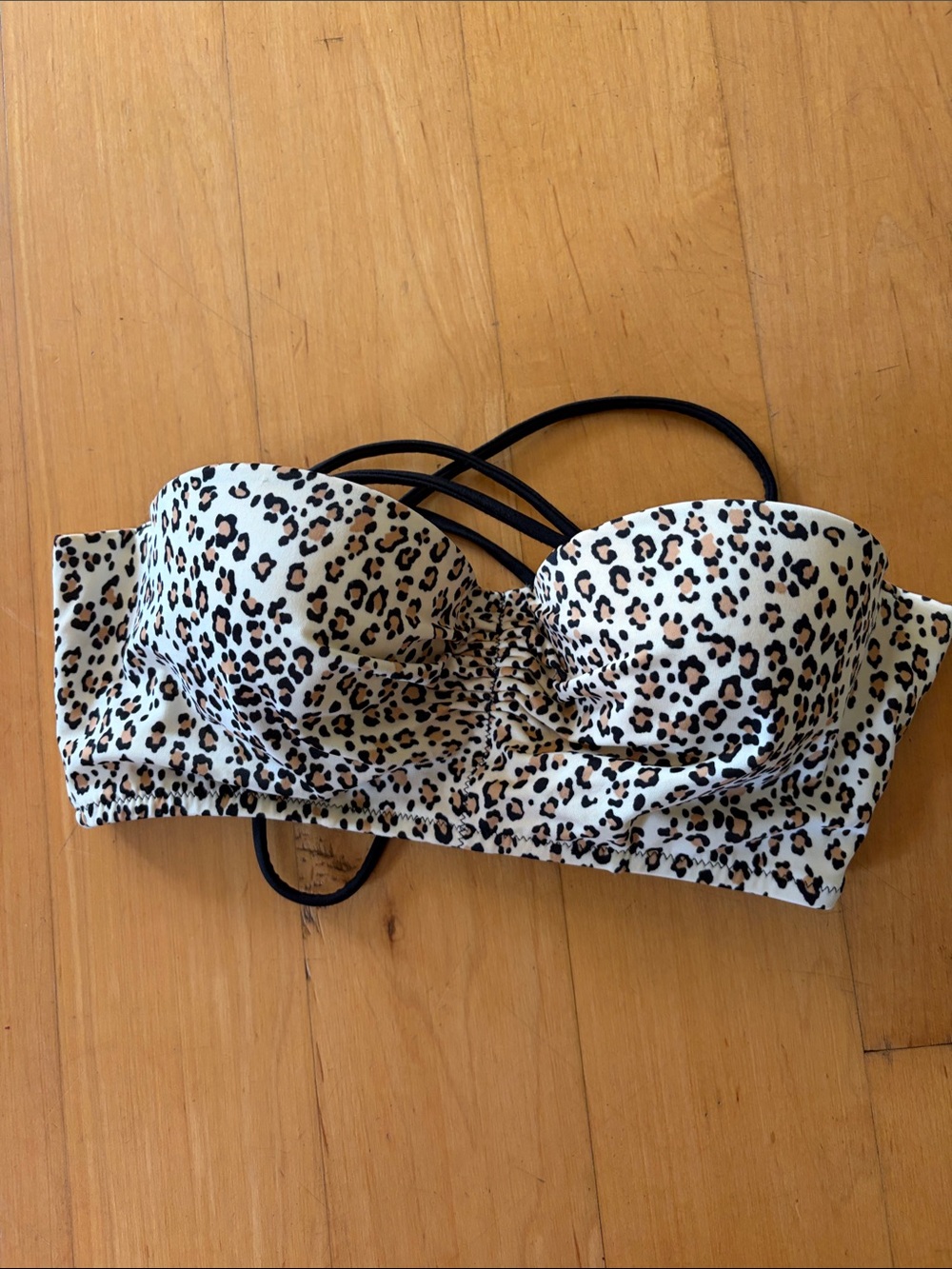 Victoria Secret Leopard Print Bandeau Bikini Top with Strappy Back, 32C